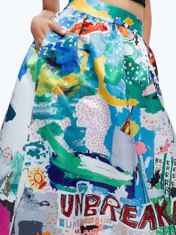 A+O X Basquiat Tina Tea Length Skirt | Alice and Olivia Hot
