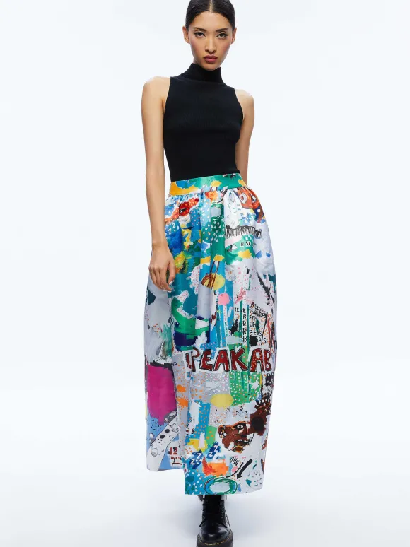 A+O X Basquiat Tina Tea Length Skirt | Alice and Olivia Hot