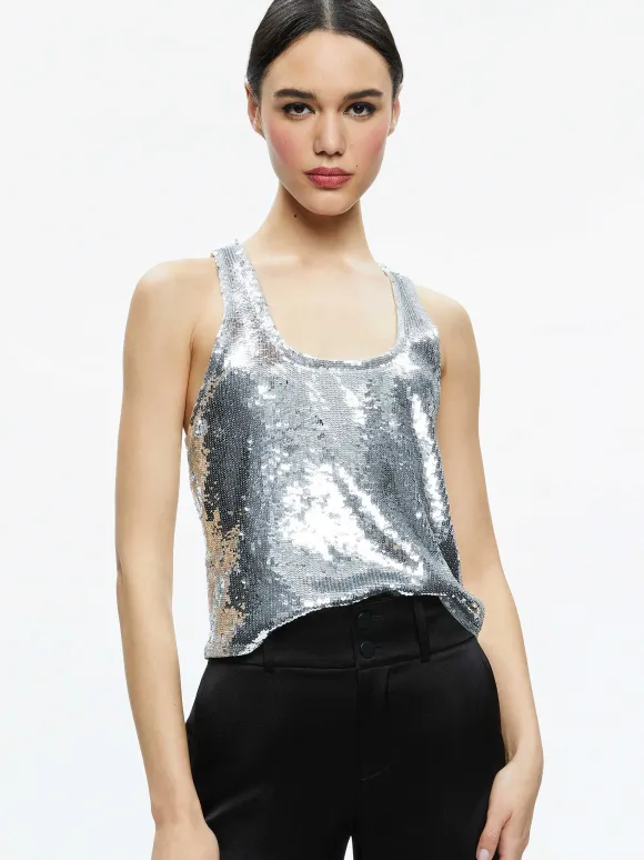 Avril Sequin Boxy Tank | Alice and Olivia Fashion