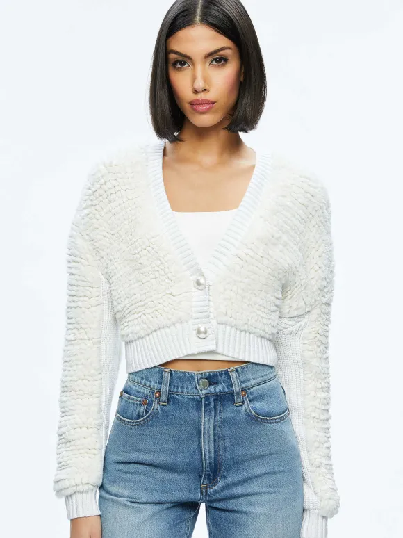 Casilda Faux Fur Cropped Cardigan | Alice and Olivia Shop