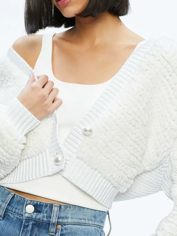Casilda Faux Fur Cropped Cardigan | Alice and Olivia Shop