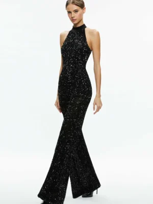Cataline Sequin High Neck Wide Leg Jumpsuit | Alice and Olivia Clearance