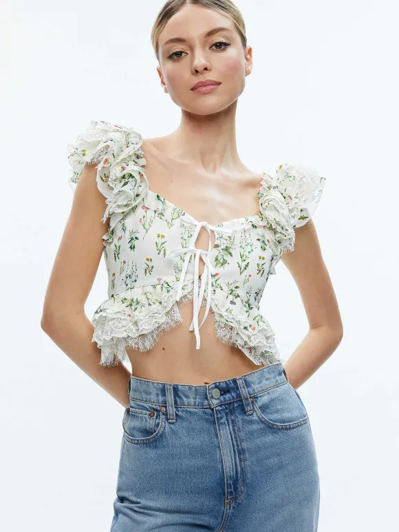 Charline Ruffle Cropped Top | Alice and Olivia Discount