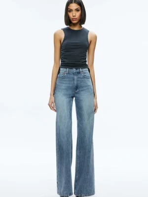 Chrissy Crewneck Ruched Crop Top | Alice and Olivia Store
