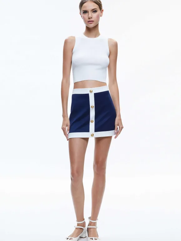 Colton Colorblock Button Front Mini Skirt | Alice and Olivia Shop