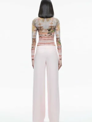 Delaina Printed Mesh Long Sleeve Crop Top | Alice and Olivia Outlet