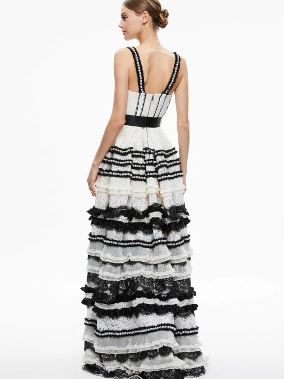 Denita Bustier Ruffle Gown | Alice and Olivia Hot