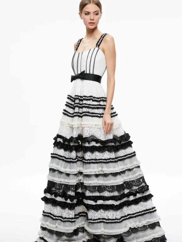 Denita Bustier Ruffle Gown | Alice and Olivia Hot