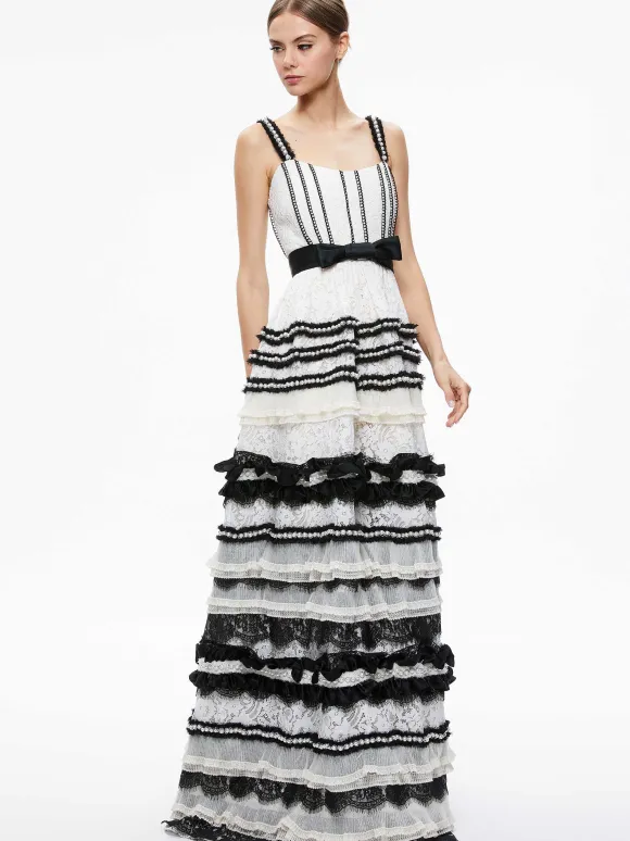 Denita Bustier Ruffle Gown | Alice and Olivia Hot