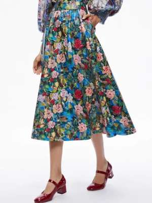 Earla Vegan Leather Flare Skirt + Ilan Smocked Sleeve Button Front Blouse | Alice and Olivia Store