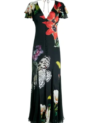 Fara Deep V-Neck Flutter Sleeve Maxi Dress | Alice and Olivia Outlet