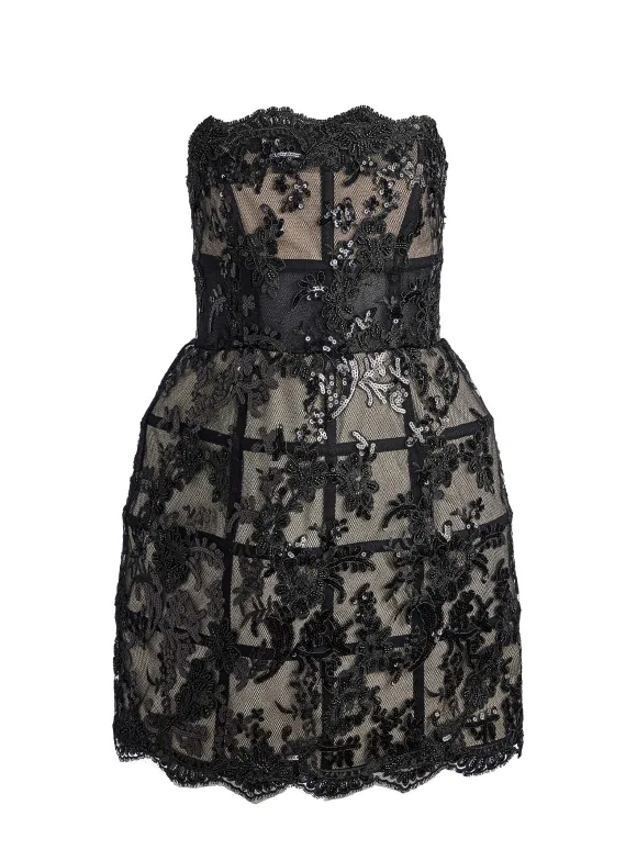 Gerda Strapless Sequin Lace Mini Gown | Alice and Olivia Store