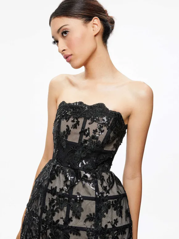 Gerda Strapless Sequin Lace Mini Gown | Alice and Olivia Store