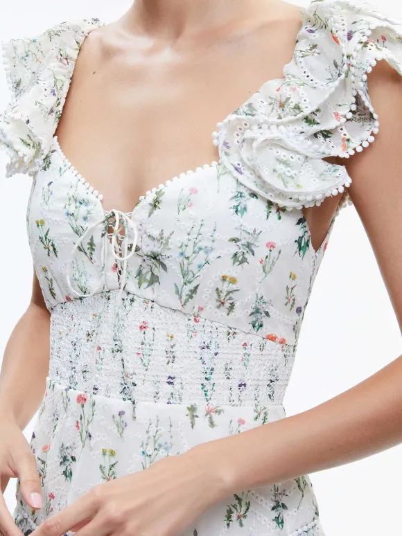 Hartford Smocked Bustier Tiered Mini Dress | Alice and Olivia Store
