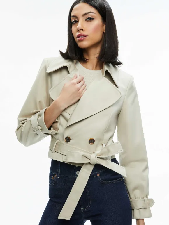 Hayley Cropped Trench Coat With Belt | Alice and Olivia Clearance