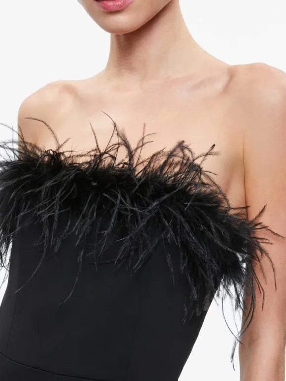 Idell Off Shoulder Feather Trim Jumpsuit | Alice and Olivia Hot
