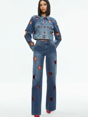 Jeff Heart Embroidered Cropped Denim Jacket | Alice and Olivia Shop
