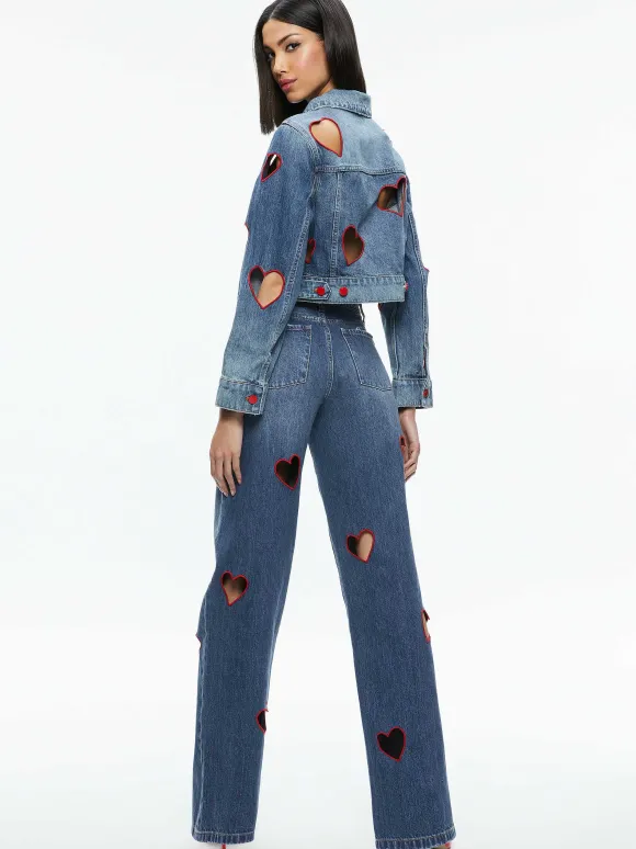 Jeff Heart Embroidered Cropped Denim Jacket | Alice and Olivia Shop