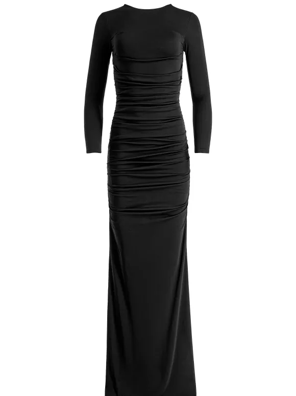Katherina Crew Neck Long Sleeve Ruched Maxi Dress | Alice and Olivia Flash Sale
