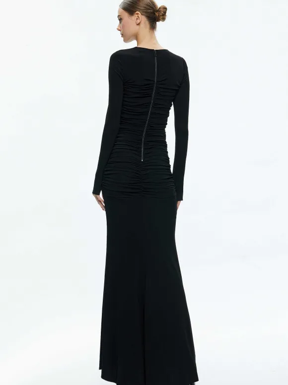 Katherina Crew Neck Long Sleeve Ruched Maxi Dress | Alice and Olivia Flash Sale