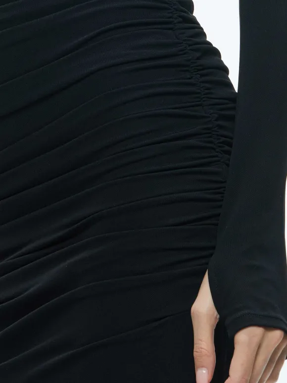 Katherina Crew Neck Long Sleeve Ruched Maxi Dress | Alice and Olivia Flash Sale