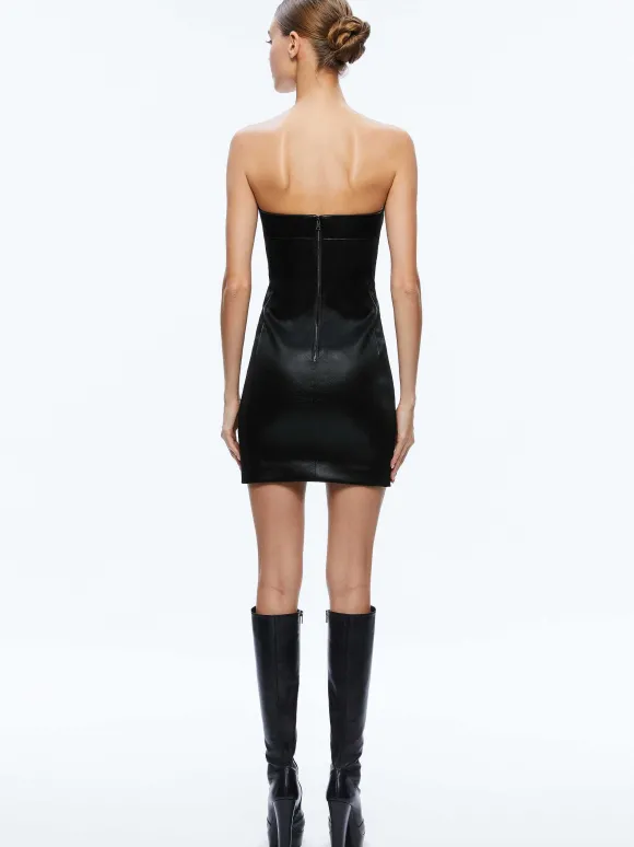 Kelly Strapless Vegan Leather Mini Dress | Alice and Olivia Fashion