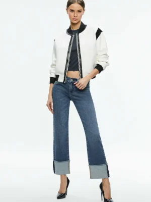Keri Combination Vegan Leather Varsity Jacket | Alice and Olivia Sale