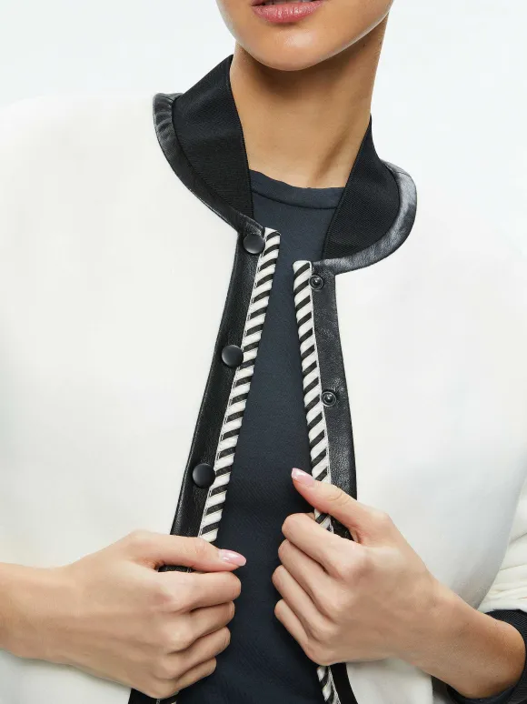 Keri Combination Vegan Leather Varsity Jacket | Alice and Olivia Sale