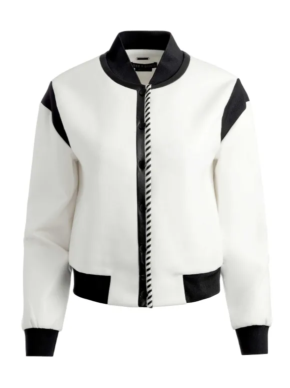 Keri Combination Vegan Leather Varsity Jacket | Alice and Olivia Sale