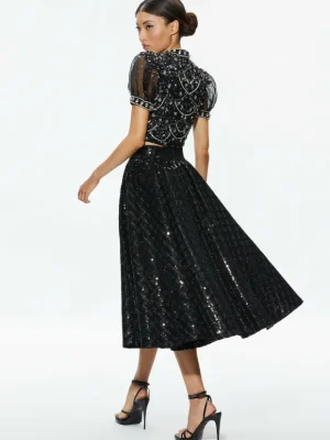 Kristina Embellished Puff Sleeve Crop Top | Alice and Olivia Store