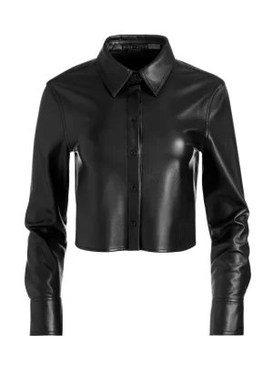 Leon Cropped Vegan Leather Button Down | Alice and Olivia Online