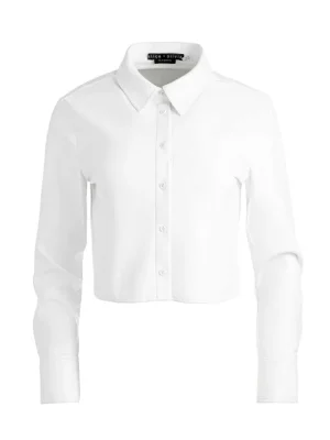 Leon Cropped Vegan Leather Button Down | Alice and Olivia Flash Sale