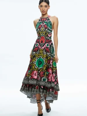 Loyce Twist Back Ruffle Maxi Dress | Alice and Olivia Outlet