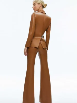 Macey Fitted Vegan Leather Blazer + Danette Vegan Leather Split Hem Trousers | Alice and Olivia Cheap