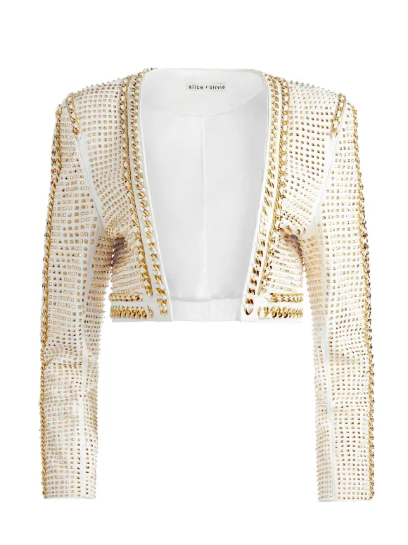 Maira Cropped Jacket With Chain Trim | Alice and Olivia Discount