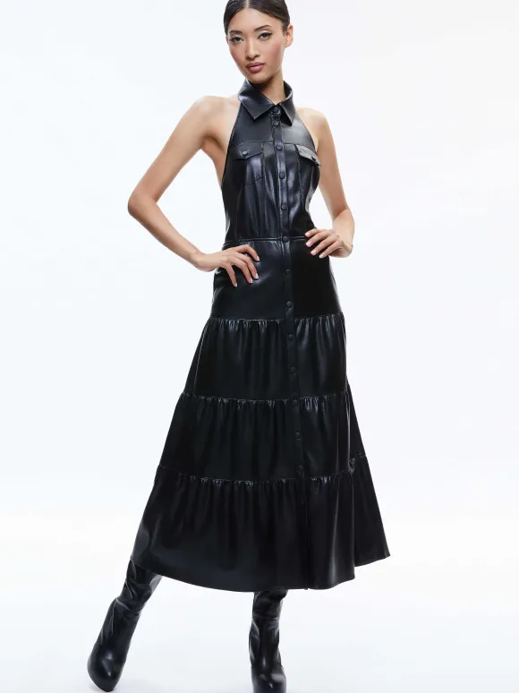 Miranda Vegan Halter Neck Tiered Midi Dress | Alice and Olivia Best