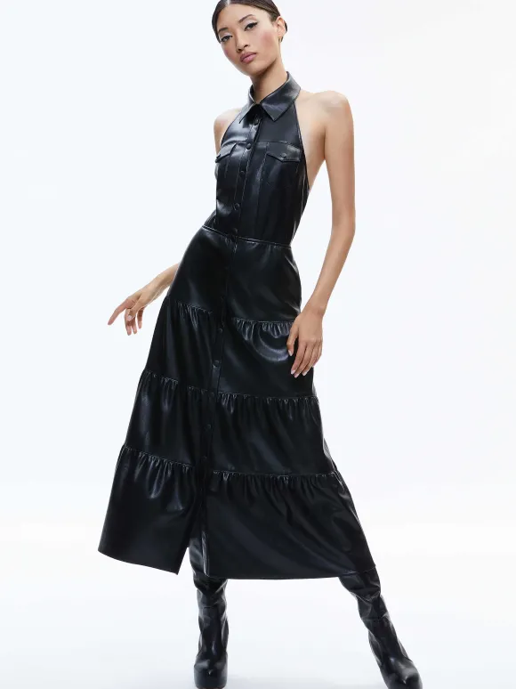 Miranda Vegan Halter Neck Tiered Midi Dress | Alice and Olivia Best