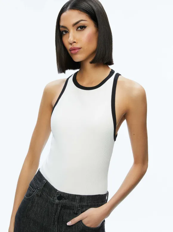 Mirtha Ribbed Racerback Tank | Alice and Olivia Fashion