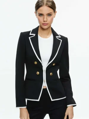 Mya Contrast Piping Fitted Blazer | Alice and Olivia Discount