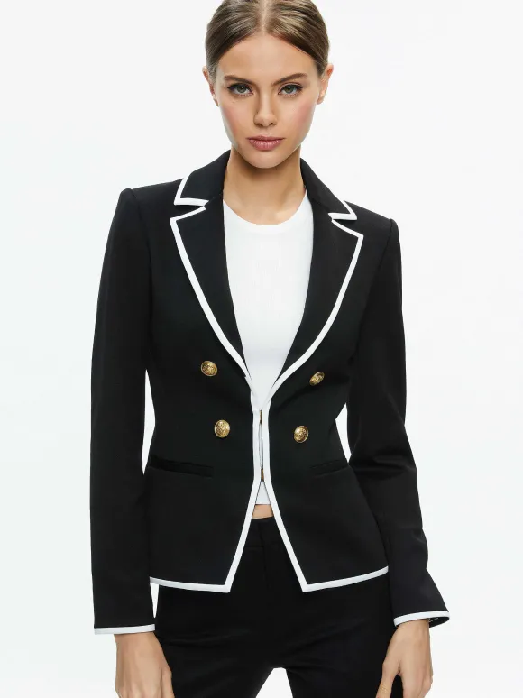 Mya Contrast Piping Fitted Blazer + Princess Contrast Piping Pant | Alice and Olivia Hot