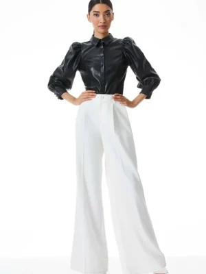 Nadine Vegan Leather Button Down | Alice and Olivia Clearance
