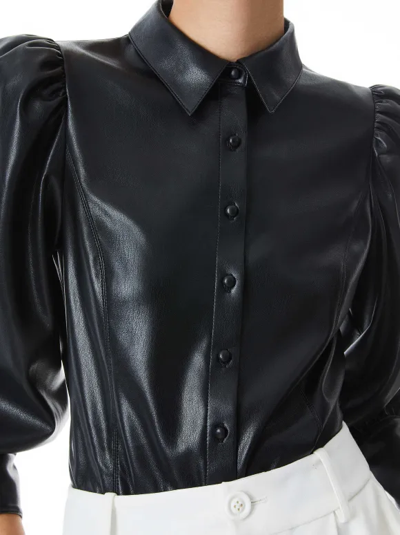 Nadine Vegan Leather Button Down | Alice and Olivia Clearance