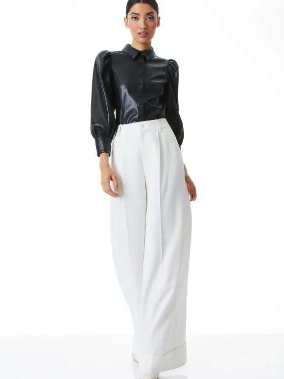Nadine Vegan Leather Button Down | Alice and Olivia Clearance