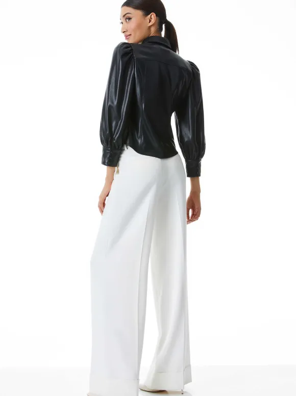 Nadine Vegan Leather Button Down | Alice and Olivia Clearance