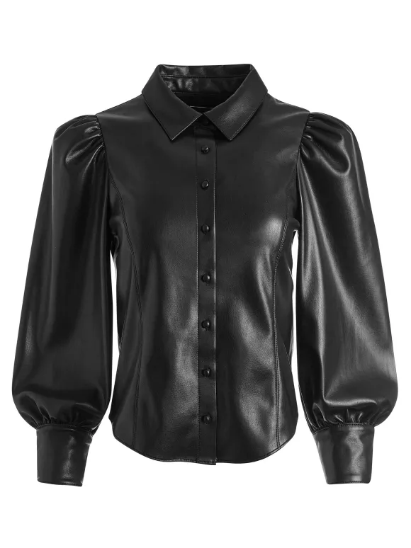 Nadine Vegan Leather Button Down | Alice and Olivia Clearance