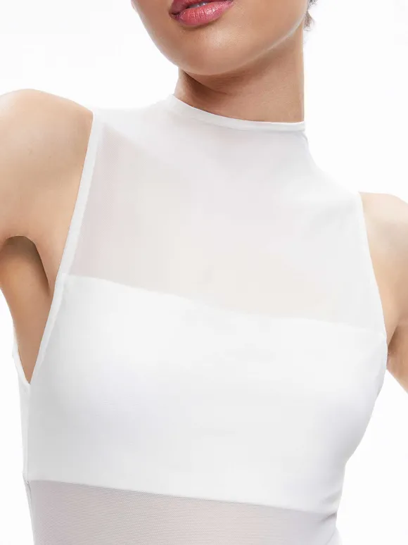 Nichol High Neck Sleeveless Mesh Bodysuit | Alice and Olivia Discount