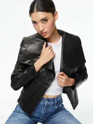 Nita Leather Drape Front Jacket | Alice and Olivia Outlet