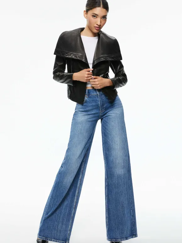 Nita Leather Drape Front Jacket | Alice and Olivia Outlet