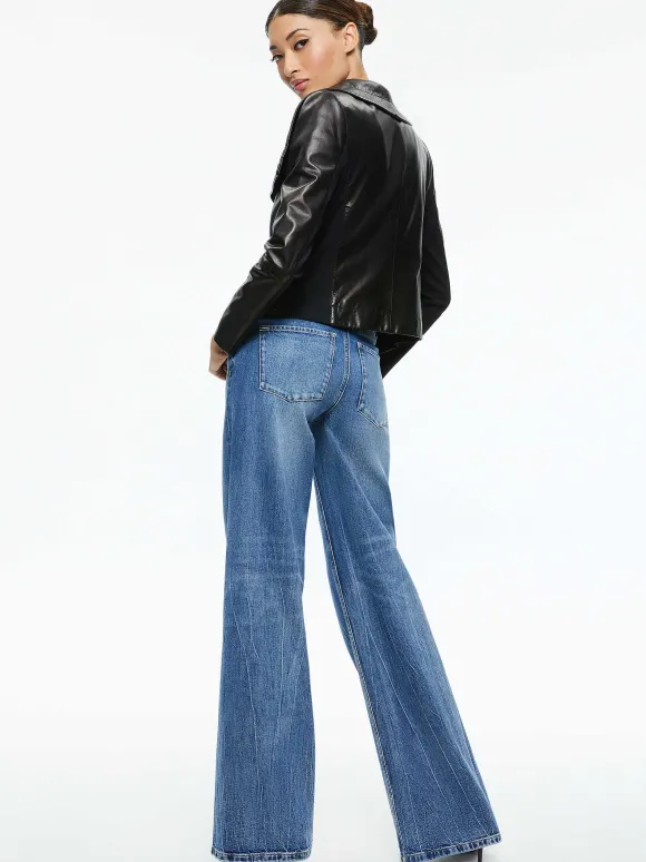 Nita Leather Drape Front Jacket | Alice and Olivia Outlet