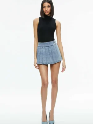 Noah Denim Pleated Skort | Alice and Olivia Flash Sale